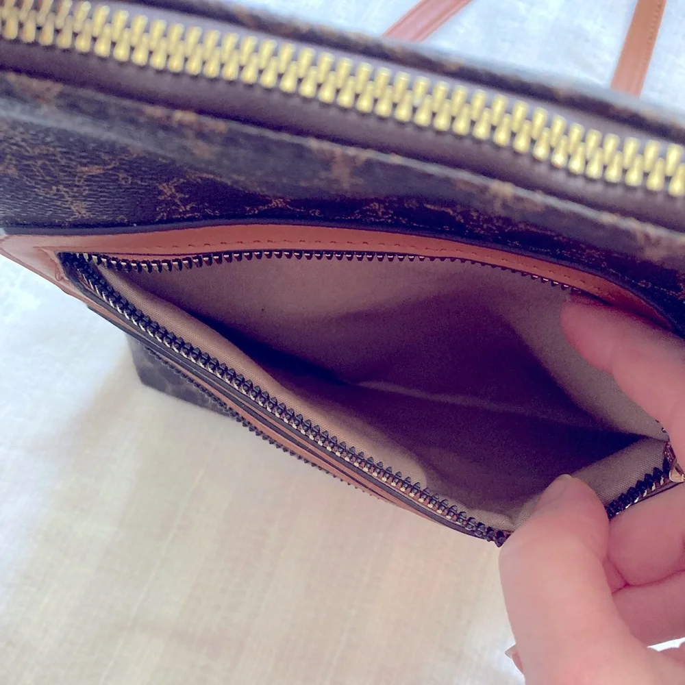 Nanette‎ Lepore Convertible Backpack Shoulder Bag Brown Logo Print Crossbody